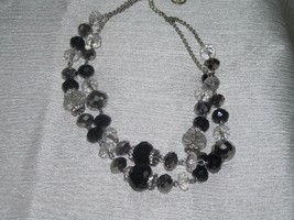 Estate Trifari Signed Doublestrand Silvertone Chain with Black Clear Met... - £8.30 GBP