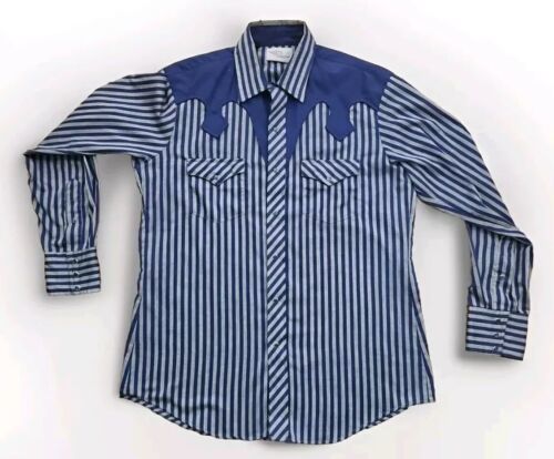 Kenny Rogers Karman Shirt Mens Large Blue Pearl Snap Western Cowboy Made... - $25.69
