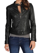 Women&#39;s Genuine Lambskin Real Leather Jacket Slim fit Biker Jacket For Women-017 - £93.92 GBP