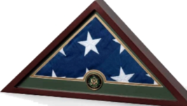MILITARY FLAG DISPLAY CASE BURIAL BOX WITH MEDALLION AND GOLD PLATING - $469.99