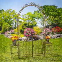 8 Feet Tall Garden Gate Archway with 2 Side Plant Stands Genevieve (Antique Whit - £477.05 GBP