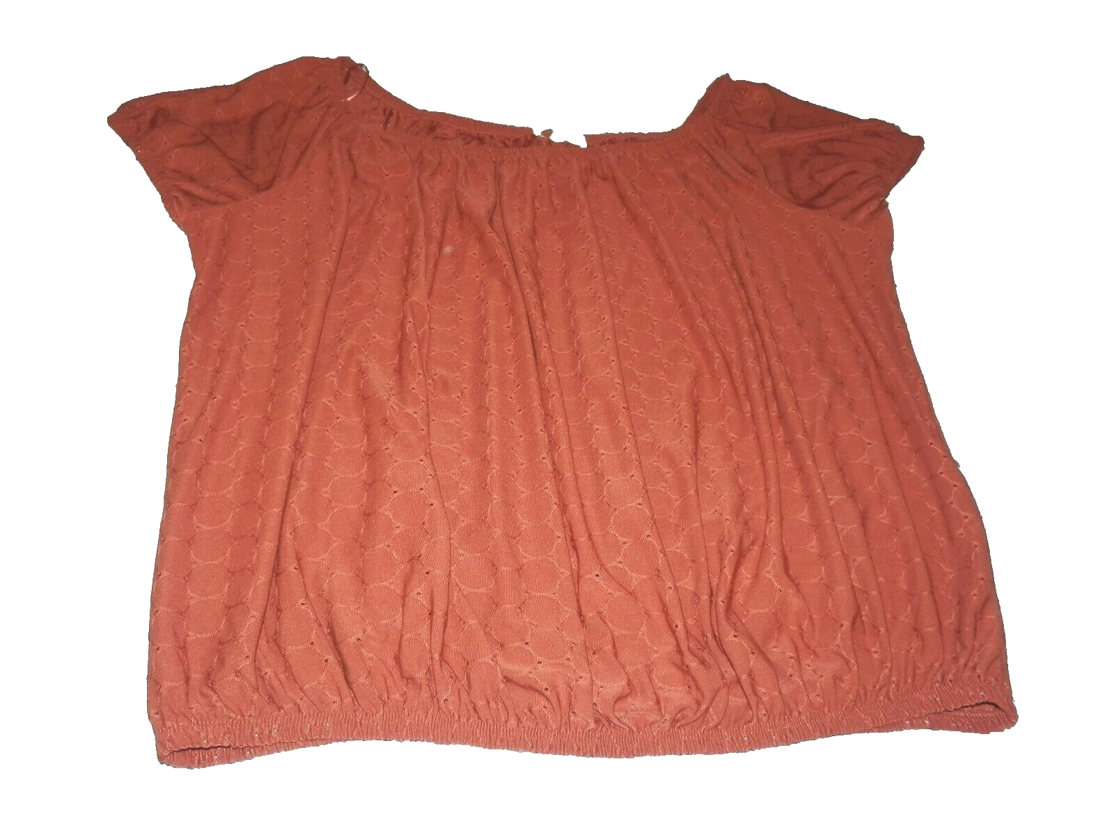 Primary image for NEW Womens XL Kim & Cami Eyelet TOP  Burnt ORANGE Rust S/S Blouson Style