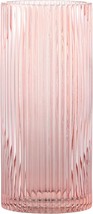 Pink Glass Vase, Glass Flower Vase, Ribbed Glass Vase, Pink Vase,, 10 In... - $34.27