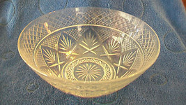 VINTAGE CRYSTAL GLASS BOWL, DIAMOND PATTERN WITH LEAVES - $200.00