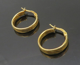 925 Sterling Silver - Vintage Shiny Gold Plated Round Hoop Earrings - EG9243 - £28.38 GBP