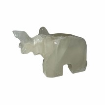 Vintage Miniature Stone Carved Elephant White Trunk Up Good Luck Elephant - $185.41 MXN
