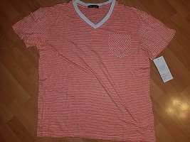 Red White Short Sleeve V-NECK T-SHIRT Stripe V-NECK Fashion T-SHIRT L - £4.62 GBP