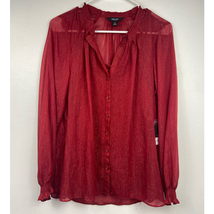 NEW Simply Vera Wang Chiffon Button Front Top Women M Wine Red Balloon Slv Lined - £17.94 GBP