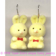 Big Funky Fuzzy Bunny EARRINGS-Retro Mini Easter Rabbit Toy Charm Jewelry-YELLOW - £4.61 GBP