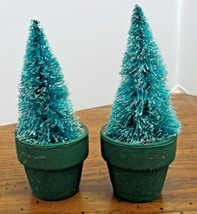 2 Green 4 1/4&quot; Bottle Brush Trees in Green Painted Clay Pots Good Condition - £4.63 GBP