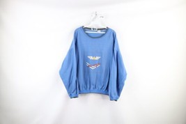 Vtg 70s Womens Medium Distressed Spell Out Air Corps Crewneck Sweatshirt Blue - £35.65 GBP