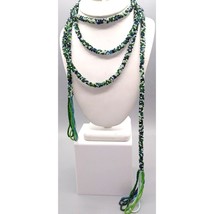 Crocheted Glass Beads Rope Lariat, Elegant Flapper Sautoir, Vintage Necklace wit - £54.72 GBP