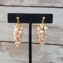 Vintage Clip On Earrings Faux Pearl with Gold Tone Leaves Dangle Statement - £13.53 GBP