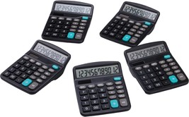 Office Desktop Calculator Basic 12 Digit With Solar Power And Aa, 5 Bulk Pack. - £31.08 GBP
