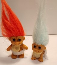 Russ Troll Baby Dolls 2 Naked Diapers Bibs Orange Blue Hair 2 Inches Tall Crawl - £15.72 GBP