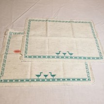 2 Placemats Finished Cross Stitch 12.5&quot; x 17&quot; Green Birds - $9.89