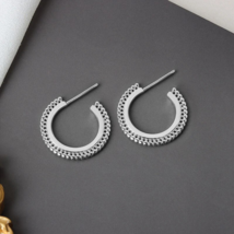 Textured Stud 3/4 Inch Hoop Earrings Sterling Silver - $12.29