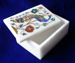 Marble Jewelry Trinket Box Multi Floral Peacock Inlay Design Girls Gift Decor - £124.93 GBP
