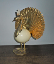 Ostrich Egg Brass Peacock Sculpture Coral Crest Vintage 1970s Italy Italian - £395.18 GBP