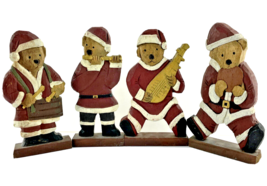 Puppy Dog Christmas Band Wooden Figurines Santa Suits and Musical Instruments - £17.33 GBP