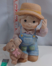 Vintage Homco Porcelain Figurine #1403 ~ Boy In Overalls With Teddy Bear VG - £6.34 GBP