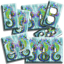 Seahorse Turquoise Distressed Wood Light Switch Outlet Wall Plate Nautical Decor - $17.09+