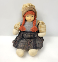 Vintage Cloth Doll Bisque Porcelain Head Yarn Hair Sand Sawdust Body 9&quot; - £7.96 GBP