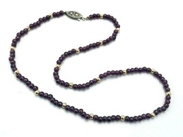 Vintage Purple Amethyst 18kt Gold Beaded Strand Necklace Sterling Silver Clasp - £77.07 GBP