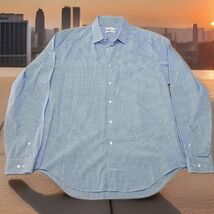 Calvin Klein Plaid Button Shirt Mens Sz 17.5 36/37 Blue White Long-Sleev... - $20.79