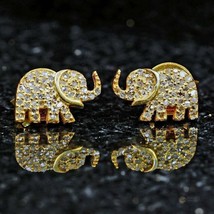 2.00Ct Round Cut Simulated Diamond Elephant Stud Earrings 14k Yellow Gold Plated - £49.44 GBP