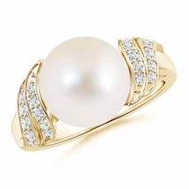 ANGARA Freshwater Pearl and Diamond Swirl Ring for Women in 14K Solid Gold - £876.19 GBP