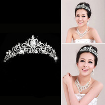 Silver Color Baroque Rhinestone Crystal  Tiaras Crown Pageant Women Headpiece We - £12.36 GBP