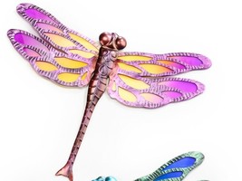 Large Dragonfly Wall Plaque with Ombre Glass Panels Metal Wing Cut Outs 20" Wide image 2