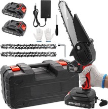 Mini Chainsaw 6-Inch With 2 Battery, Cordless Power Chain Saws With, Red - £58.52 GBP