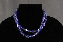 Vintage Blue AB Flash Glass Abstract Beaded Two Strand Necklace 16&quot; Long - £19.83 GBP