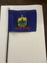 New Vermont State Mini Desk Flag - Black Wood Stick Gold Top 4” X 6” - $8.00