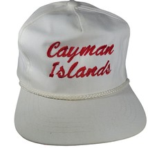 VTG Cayman Islands Red White Mesh Snapback Hat 80s 90s Hipster Yupoong Cursive - £6.85 GBP