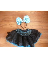 girls minnie mouse costume. large aqua head band bow &amp; black aqua skirt,... - £3.88 GBP