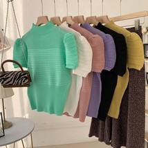 Neploe Women Pullovers Half neck Knit Sweater Summer Puff Short Sleeve Solid Jum - £66.19 GBP
