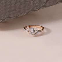 10K Rose Gold 0.12Ct TW Diamond Interlocked Hearts Fashion Ring - £199.83 GBP