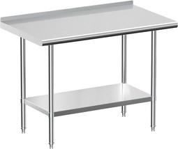 Stainless Steel Work Table With Backsplash, Commercial Table For Prep &amp; ... - £149.26 GBP