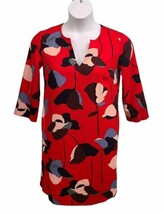 Boden Easy Notch Dress Womens 4 Red Floral Shift 3/4 Sleeve Pockets Modern - $19.80