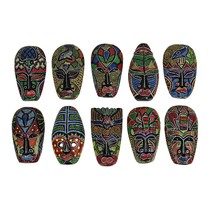 Set of 10 Hand Carved Tropical Dot Painted Tribal Masks 6 Inch Wall Decor - £46.10 GBP