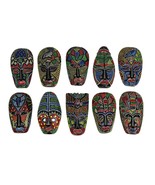 Set of 10 Hand Carved Tropical Dot Painted Tribal Masks 6 Inch Wall Decor - £45.89 GBP