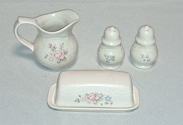 Pfaltzgraff Tea Rose Stoneware Creamer + Salt &amp; Pepper Shakers + Butter ... - $24.00