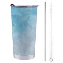 Mondxflaur Texture Blue Steel Thermal Mug Thermos with Straw for Coffee - £16.74 GBP
