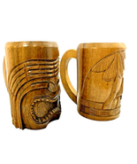 2 Polynesian Monkey Pod Wood Carved Hawaiian Tiki Mug 8in Tall Bar Ware ... - $8.95