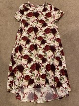 LulaRoe Carly Dress Cream Red Roses Floral Flowers Fall Hi Lo Swing Sz S... - £18.14 GBP