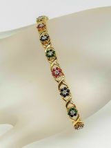 8Ct Simulated Sapphire &amp; Emerald &amp;Diamond Floral Bracelet 925 Silver Gold Plated - £120.83 GBP