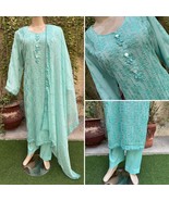 Pakistani Sea Green 3Pcs Fancy Chiffon Dress with thread embroidery ,XL - $120.88 CAD
